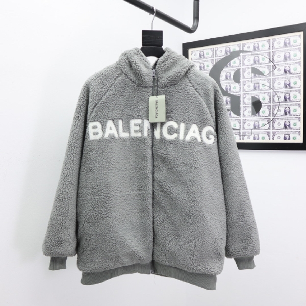 Replica Balenciaga Jacket Hooded Wool in Gray