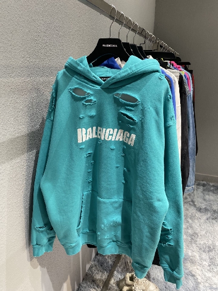 Replica Balenciaga Hoodie Destroyed Crewneck in Blue