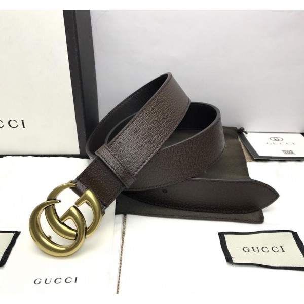 Replica Gucci Brown leather Double G Gold Buckle belt ASS02341