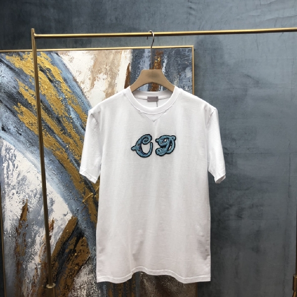 Replica Dior T-shirt CD in White with Blue Logo