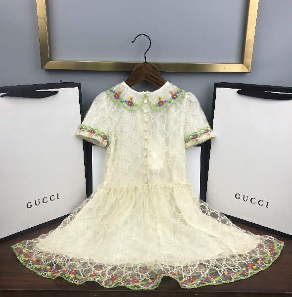 Replica Gucci 2022 New Embroidery Girl's Dress in White