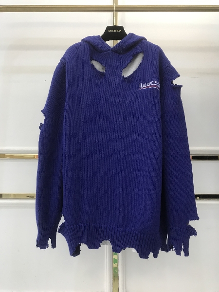 Replica Balenciaga Hoodie Destroyed in Blue