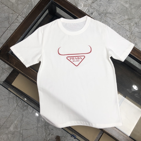 Replica Prada T-shirt Oversized Logo cotton in White