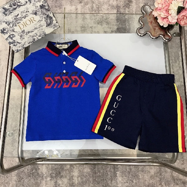 Replica Gucci 2022 Boy's Polo Shirt and Shorts Set in blue