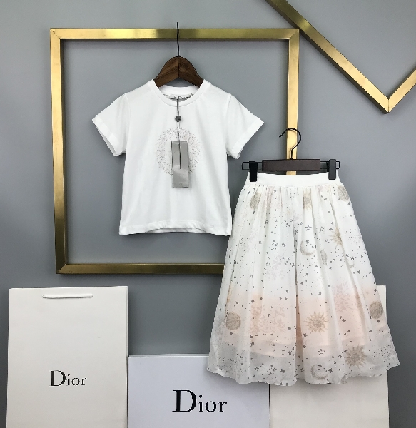 Replica Dior 2022 Girl's T-shirt and Skirt Set