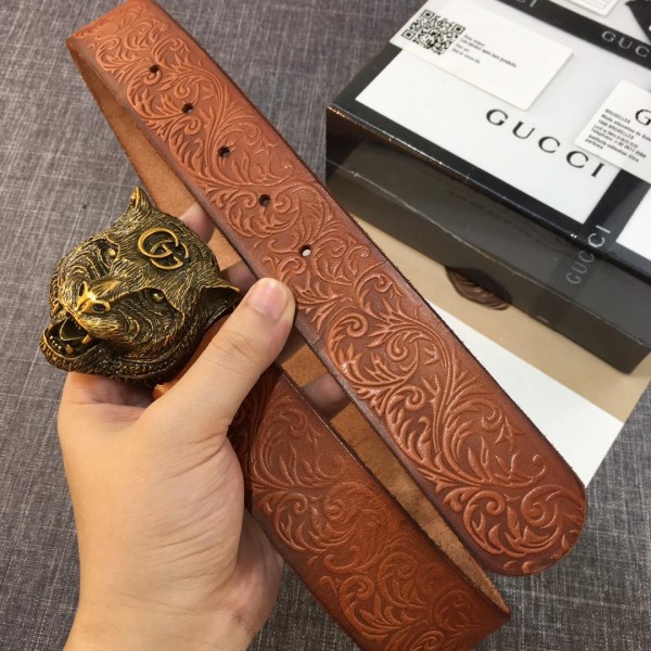 Replica Gucci Lion Head Brown leather belt ASS02415