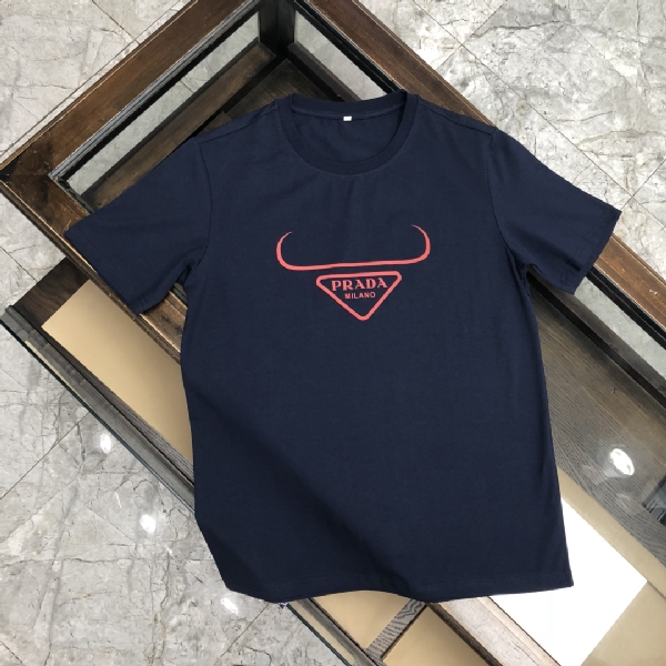 Replica Prada T-shirt Oversized Logo cotton in Blue