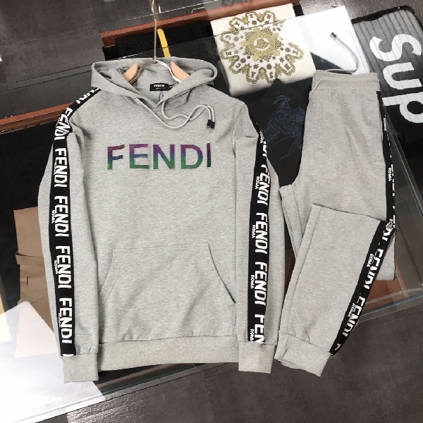 Replica Fendi Hoodie FF logo stripe suit in Gray