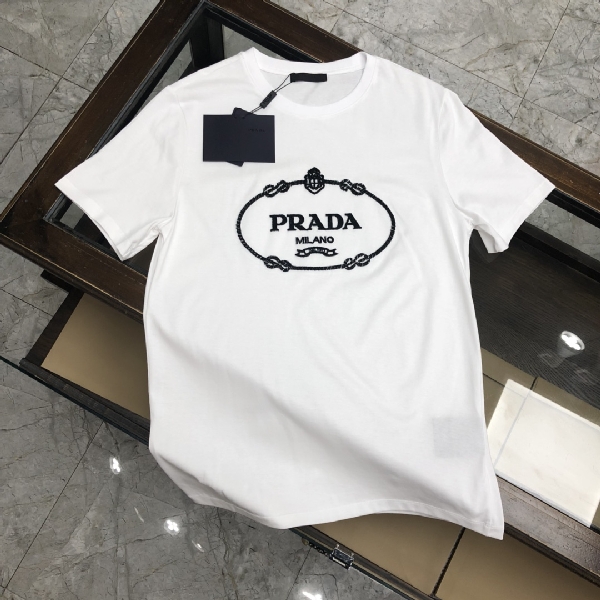 Replica Prada T-shirt Oversized Logo cotton in Black