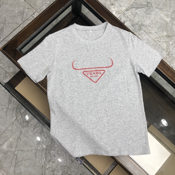 Replica Prada T-shirt Oversized Logo cotton in Gray