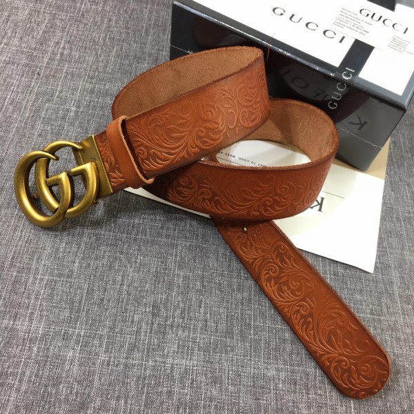 Replica Gucci Gold Double G Brown Leather belt ASS02419