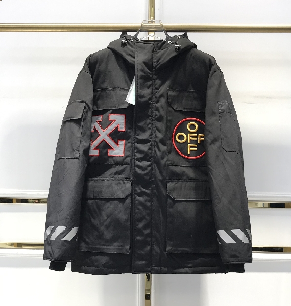 Replica Off-White Down Jacket Hoodies in Black