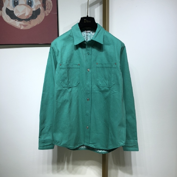 Replica Dior Shirt Oblique Overshirt in Green