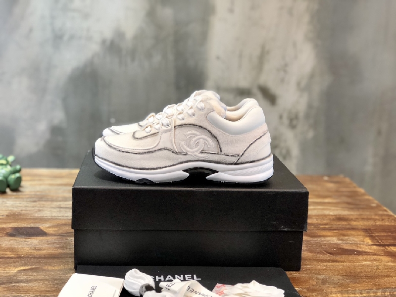 Replica Chanel Sneaker suede Calfskin in White