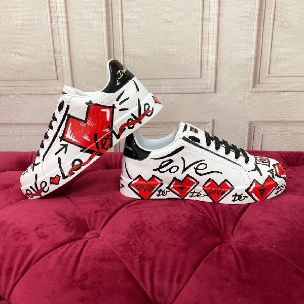 Replica DG Sneaker Hand drawn in White with Red and Black