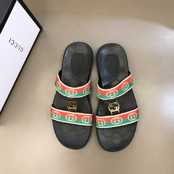 Replica Gucci Slipper in Black with Red and Green Logo