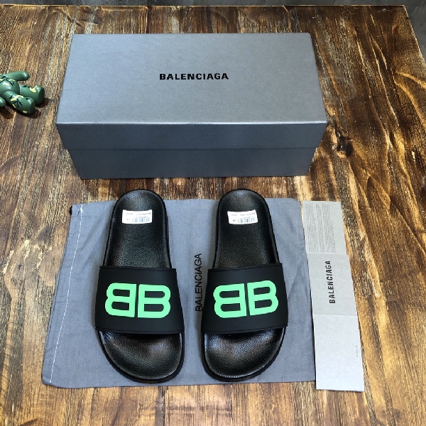 Replica Balenciaga Slide in Green Logo