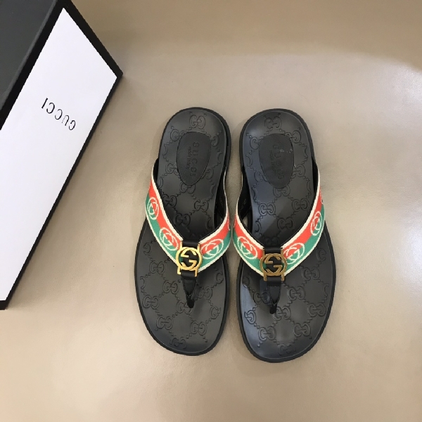 Replica Gucci Slipper in Black with Red and Green Logo