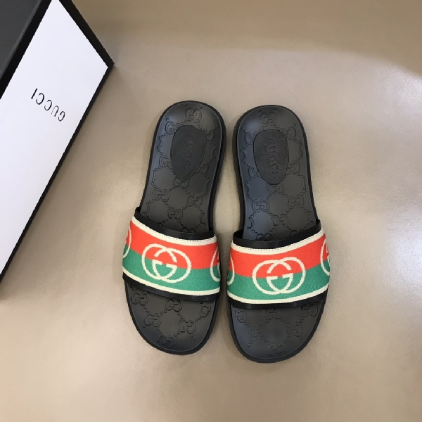 Replica Gucci Slipper in Black with Red and Green Logo