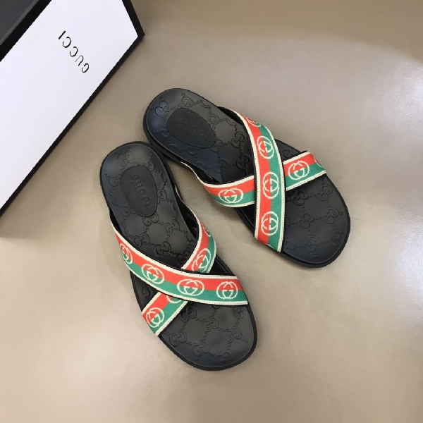 Replica Gucci Slipper in Black with Red and Green Logo