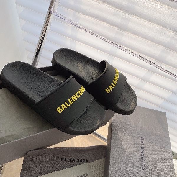 Replica Balenciaga Pool Slide Black with yellow