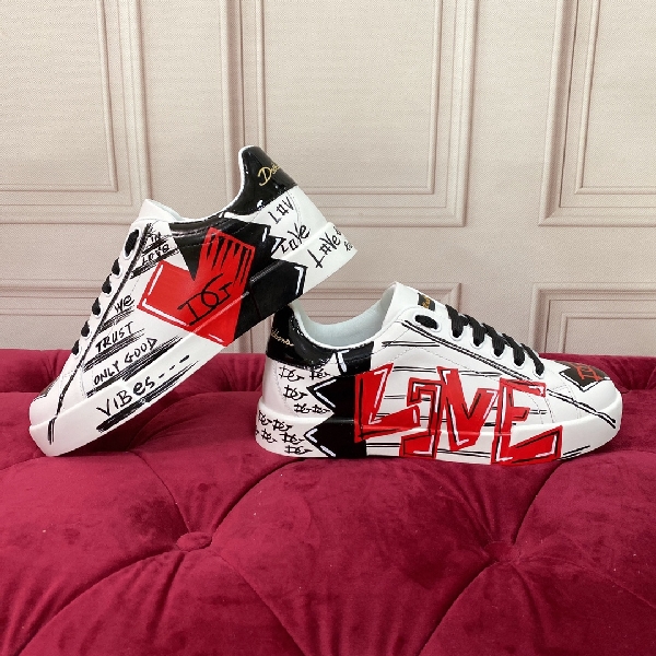 Replica DG Sneaker Hand drawn in White with Red and Black