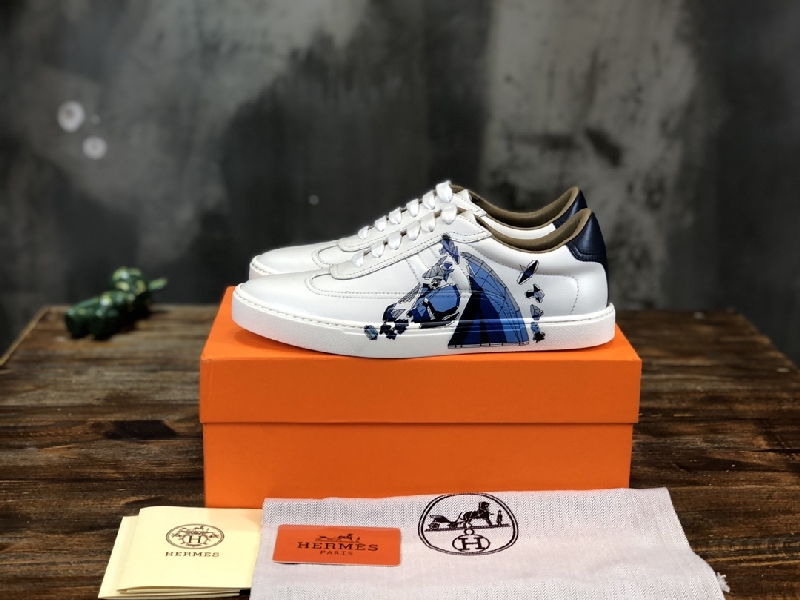 Replica Hermes Sneaker Quicker in White with Blue