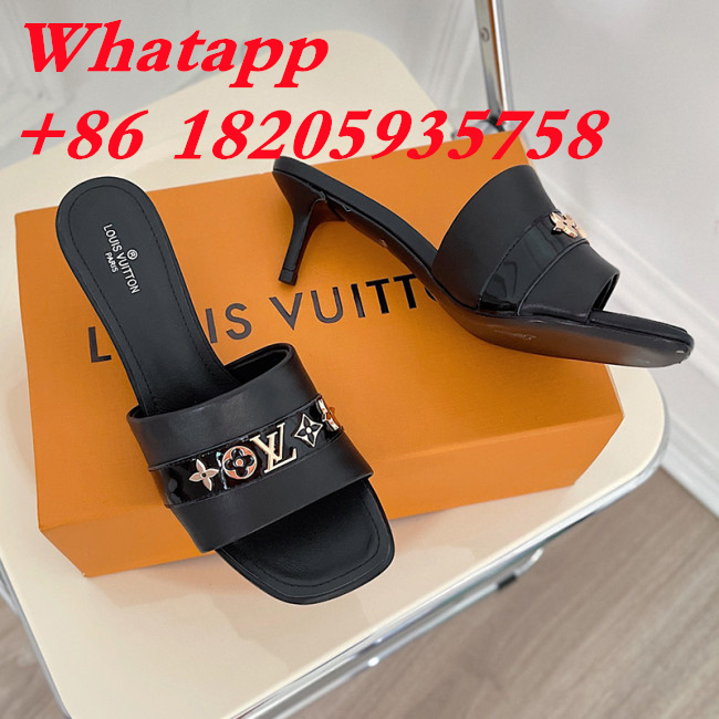 Louis Vuitton Womens Shoes Sandals Slippers Luxury Brand REVIVAL MULE 1A8W1Q Black Calf leather and glazed calf leather with Original Box 5.5cm Heel Whatapp