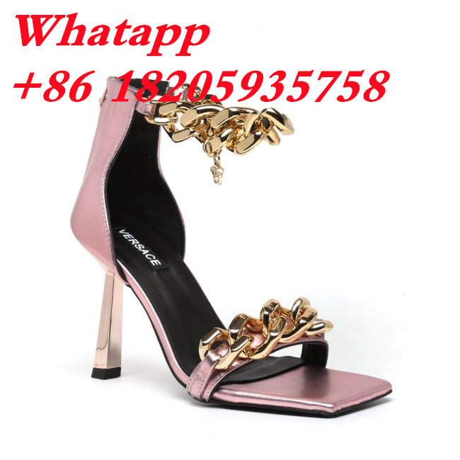 Versace Brand Womens Sandals Shoes Leather Big Size MEDUSA CHAIN NAPPA LEATHER SANDALS High Heel Design Luxury Brand Sandals for Women Whatapp