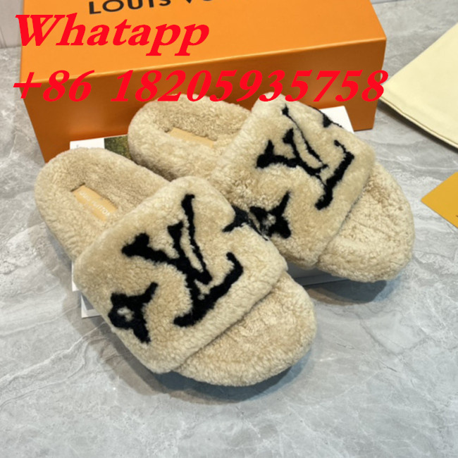 Louis Vuitton Womens Shoes Slide Slippers for Winter Wool Fabric Luxury Brand Designer PASEO FLAT COMFORT MULE with Original Box Whatapp