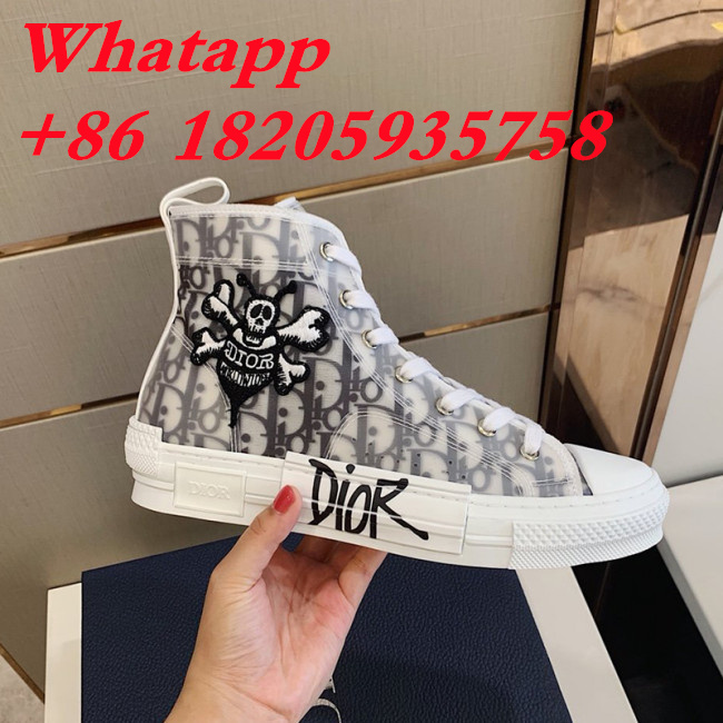 Dior Men Shoes B23 HIGH-TOP Sneaker Black And White Dior Oblique Canvas With DIOR AND SHAWN Bee Embroidery Patch Whatapp