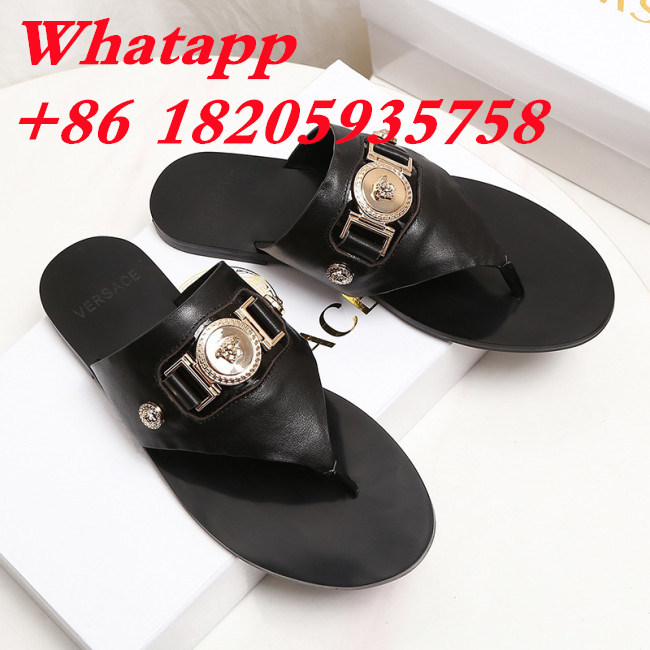 Versace Brand Mens Womens Sandals Shoes Slippers Leather Big Size LA MEDUSA LEATHER SLIPPERS Design Luxury Brand Sandals for Women Whatapp