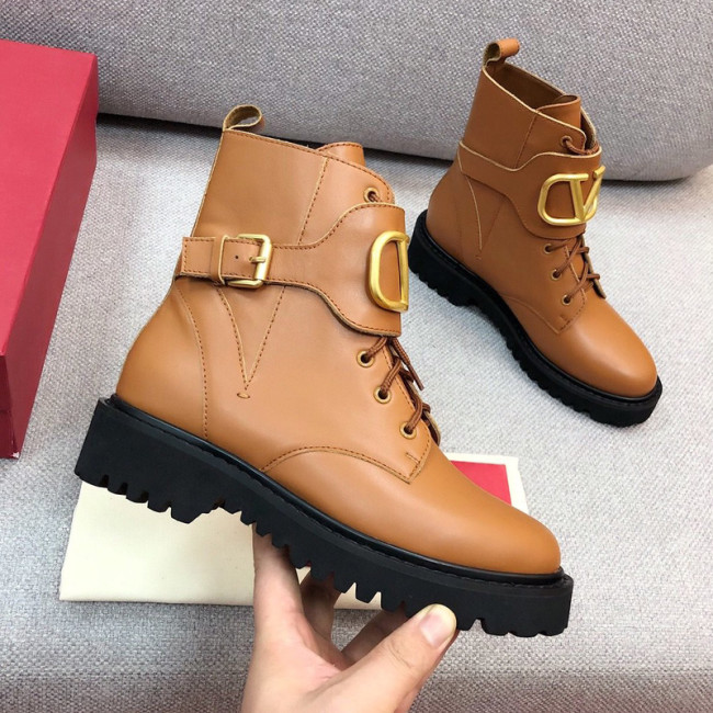 Valentino Garavani Women Fashion Ankle Boots Luxury Brand Vlogo Signature Calfskin Combat Boot 35mm / .8 In. Brown Whatapp