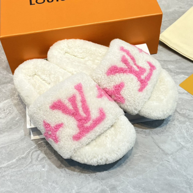 Louis Vuitton Womens Shoes Slide Slippers for Winter Wool Fabric Luxury Brand Designer PASEO FLAT COMFORT MULE with Original Box Whatapp