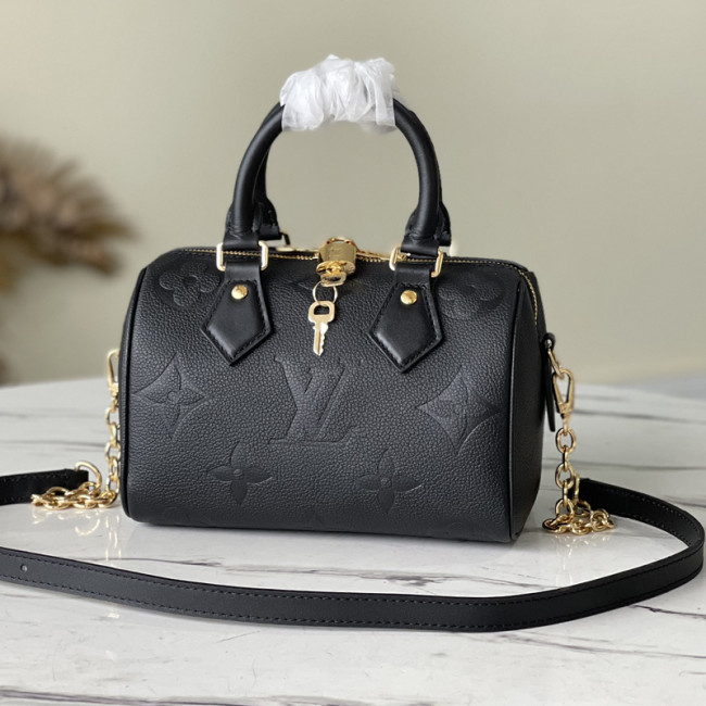 Louis Vuitton Womens Bags Luxury Brand Fashion Type Louis Vuitton SPEEDY BANDOULIÈRE 20 Black Embossed grained cowhide leather with Original Box M58953 Whatapp