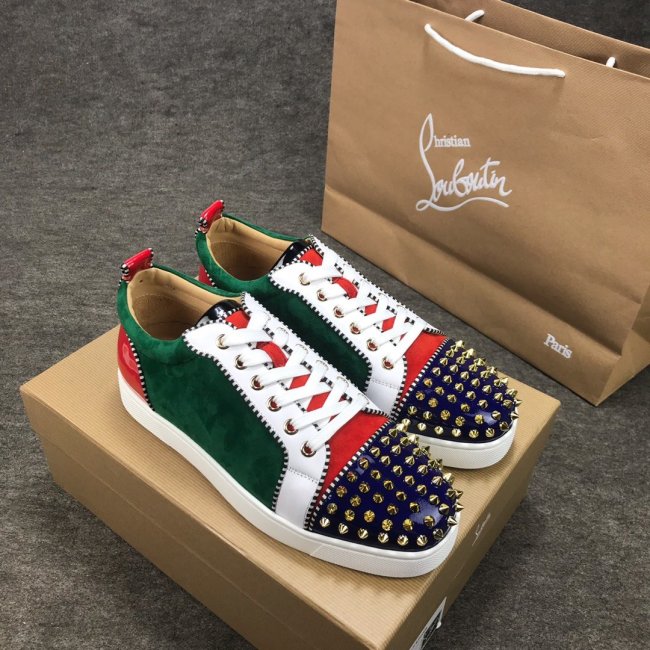 Christian Louboutin Mens Shoes Luxury Brand Red Bottom Design Louis Junior Spikes Flat with Original Box CL sneakers Whatapp