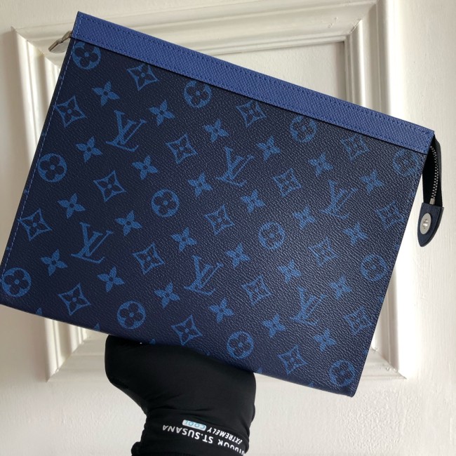 Louis Vuitton Mens Bags Clutch Luxury Brand Fashion Type POCHETTE VOYAGE MM M30423 with Original Box Pacific Blue Taiga cowhide leather and Monogram Eclipse coated canvas Whatapp