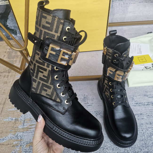 Fendi Womens Shoes Fashion Boots Luxury Brand Fendi Fendigraphy Black leather biker boots with Original Box 8T8355AKY6F1H1K Whatapp