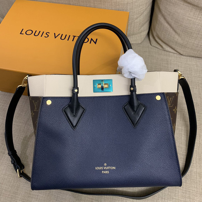 Louis Vuitton Womens Shoulder Bags Handbags Luxury Brand Fashion ON MY SIDE MM Navy blue/Black/Creme Beige Calf leather and Monogram coated canvas M55933 Whatapp