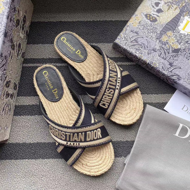 Dior Women Shoes Slippers DWAY Slides Luxury Brand Design Dior Espadrille Nude Mesh Embroidery Womens Shoes with Original Box Whatapp