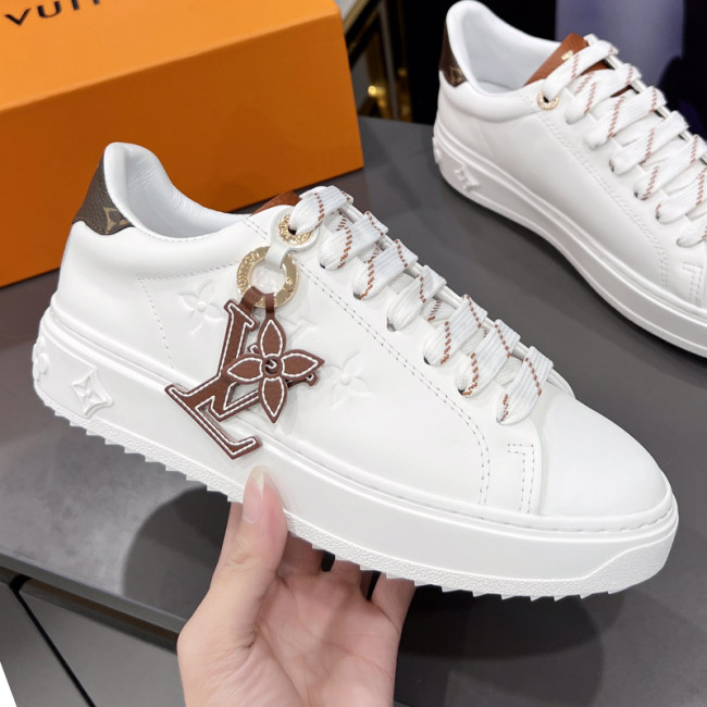 Louis Vuitton Women Shoes Sneakers Lace-Up Luxury Brand Fashion TIME OUT SNEAKER White Monogram-embossed calf leather with Original Box 1AADMW Whatapp