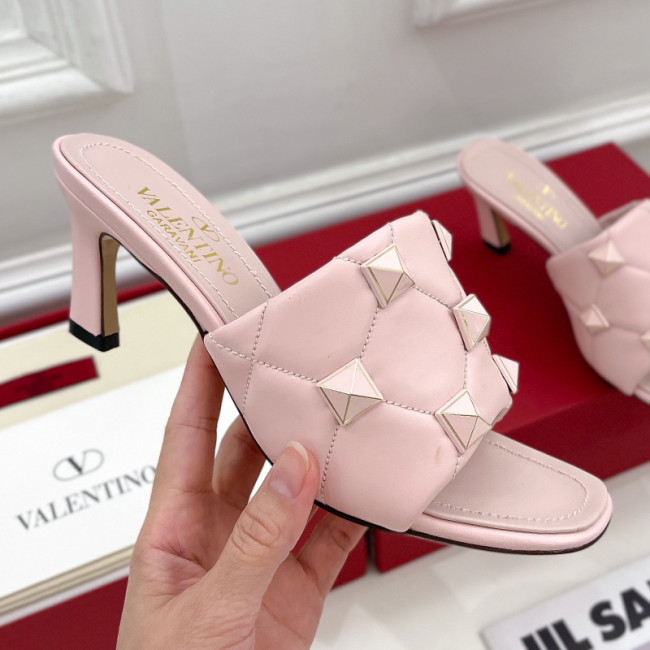 Valentino Women Shoes Mule Flip Flop Sandals ROMAN STUD SLIDE SANDAL IN QUILTED NAPPA with Original Box Luxury Brand 6.5cm Heel Design Whatapp