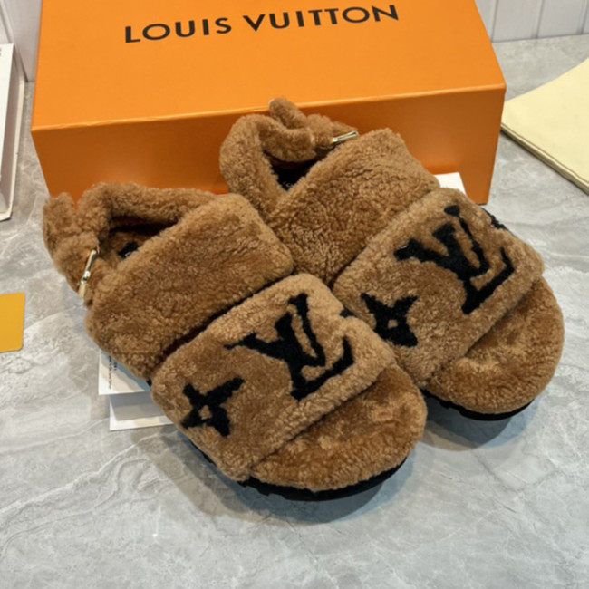 Louis Vuitton Womens Shoes Slide Slippers for Winter Wool Fabric Luxury Brand Designer PASEO FLAT COMFORT MULE with Original Box Whatapp