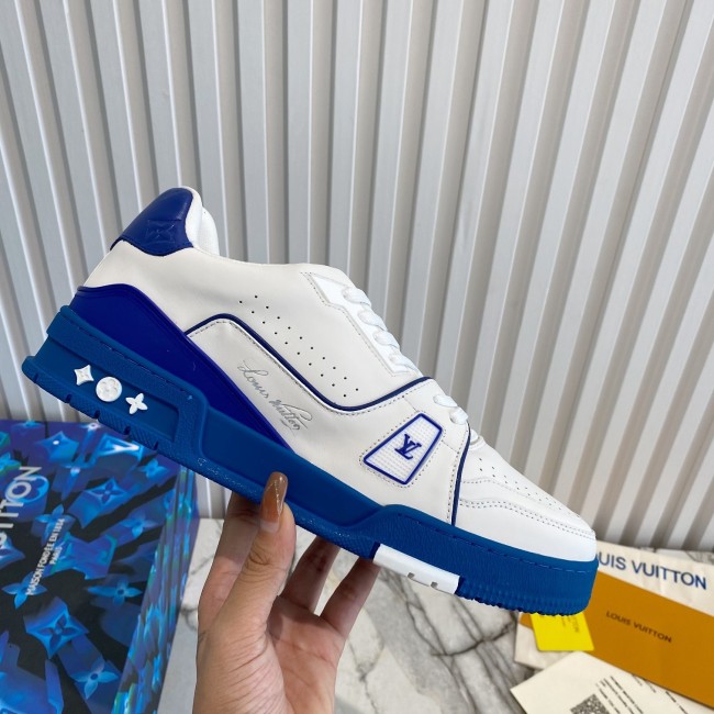 Louis Vuitton Men Shoes Fashion Design Luxury Brand LV TRAINER SNEAKER 1A8SJV Blue Calf leather with Original Box Whatapp