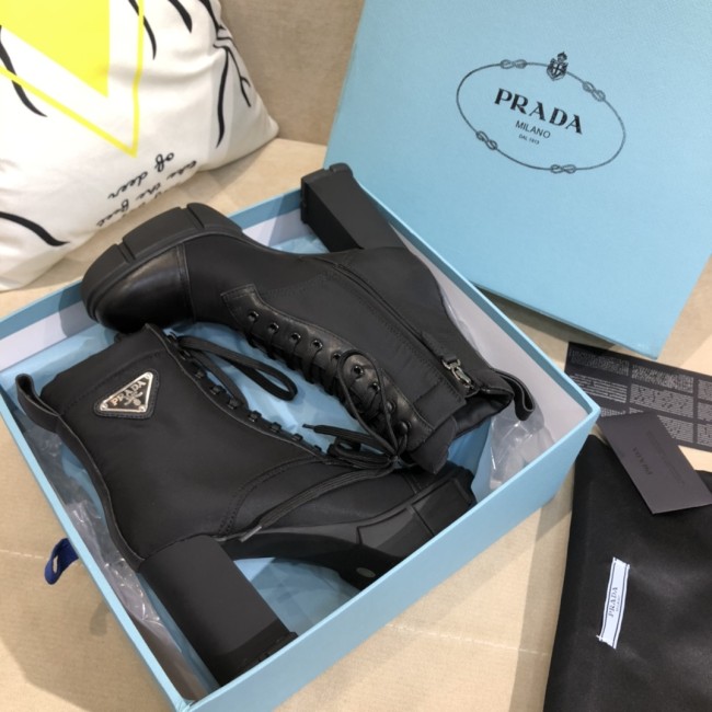 Prada Women Shoes Boots Luxury Brand Monolith Patent Leather Booties Ankle Boots for Women with Original Box Whatapp