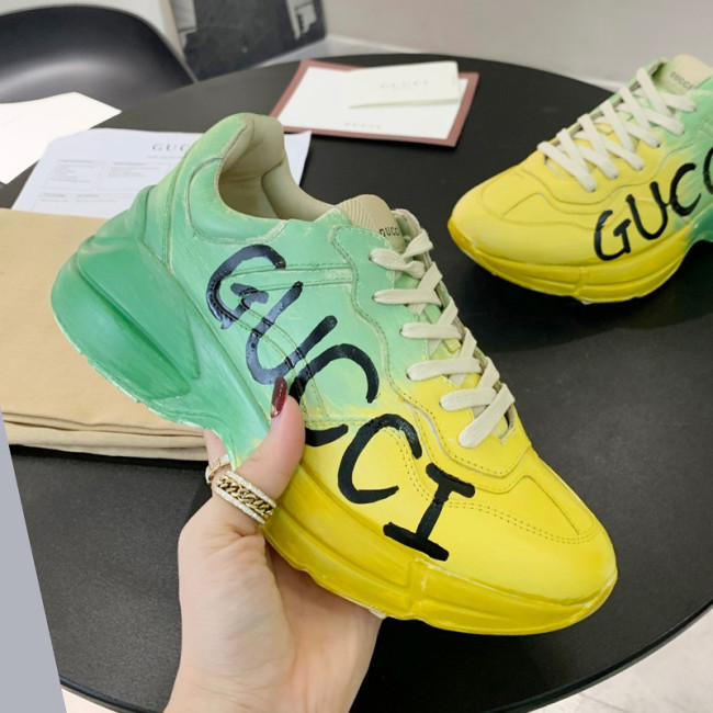 Gucci Mens Shoes Sneakers Luxury Brand Men's Rhyton leather sneaker with Original Box Whatapp