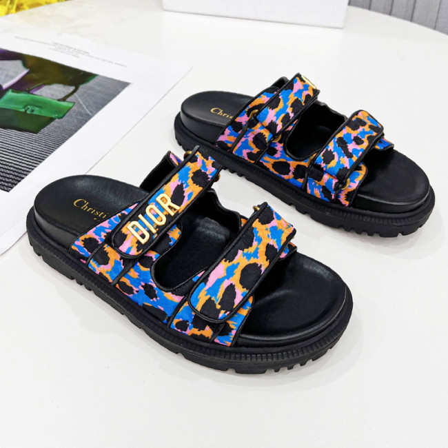 Dior Women Shoes Sandals Luxury Brand DIORACT SLIDE Multicolor Mizza Printed Technical Fabric Lambskin with Original Box KCQ719LNY_S29X Whatapp