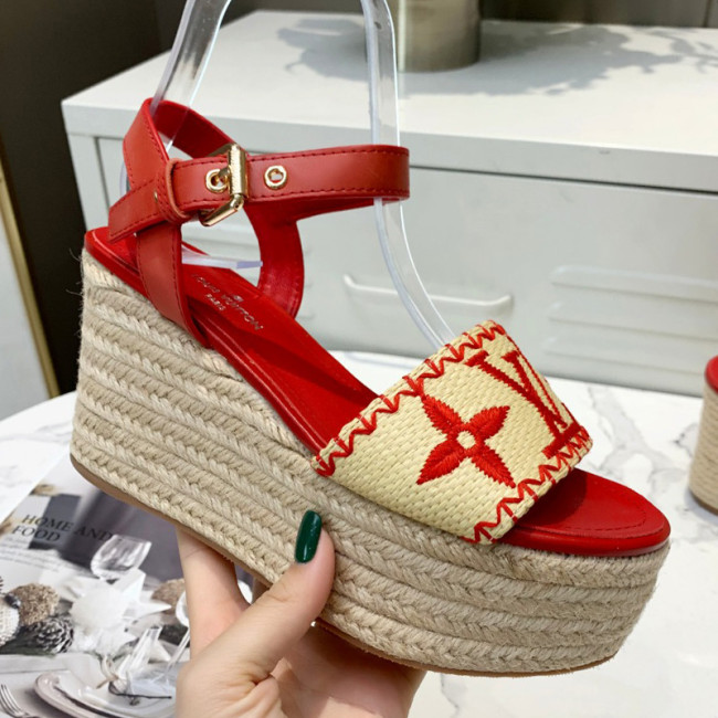 Louis Vuitton Womens Shoes Sandals Leather Design Luxury Brand Summer Fashion Sandals BOUNDARY WEDGE SANDAL with Original Box Whatapp