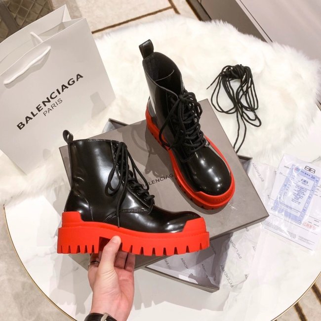 Balenciaga Women Shoes Luxury Brand Strike Lace-Up Boot Red Sole Whatapp