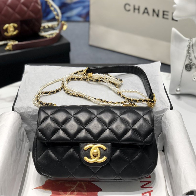 Chanel Womens Bags Flap Bag Calfskin, Crystal Pearls & Gold-Tone Metal Black Whatapp